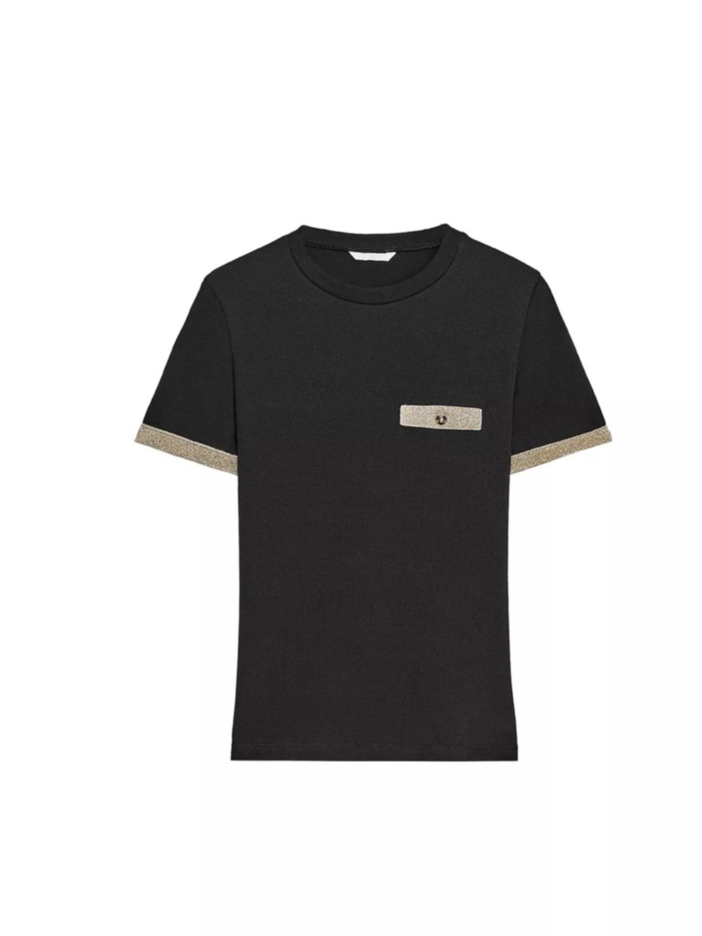 Zara Black Short-Sleeve Tee with Gold Trim S